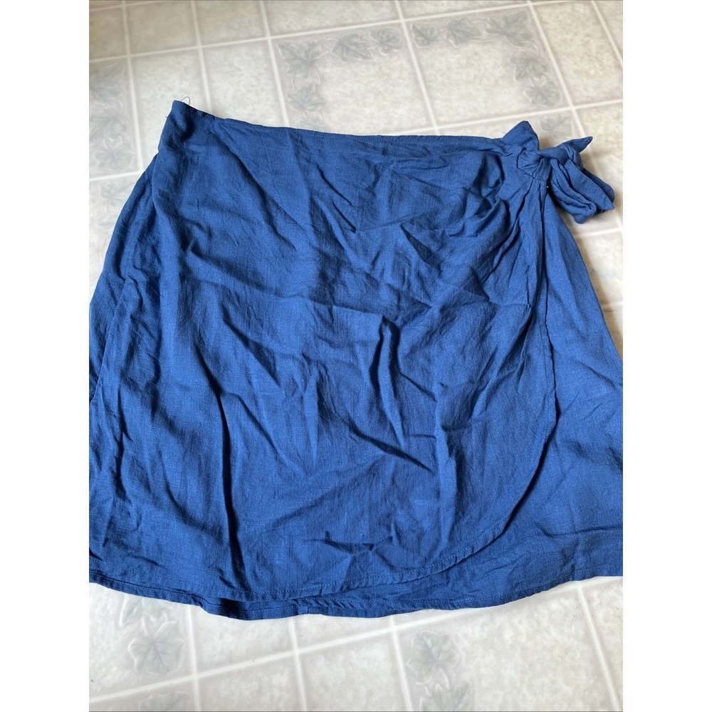 LC Lauren Conrad Sarong Wrap Mini Skirt Blue Lrg Euro Summer linen Casual Loose